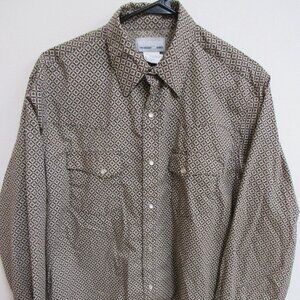 Wrangler Wrancher Brown Green Check Long Sleeve Pearl Snap Western Shirt Large